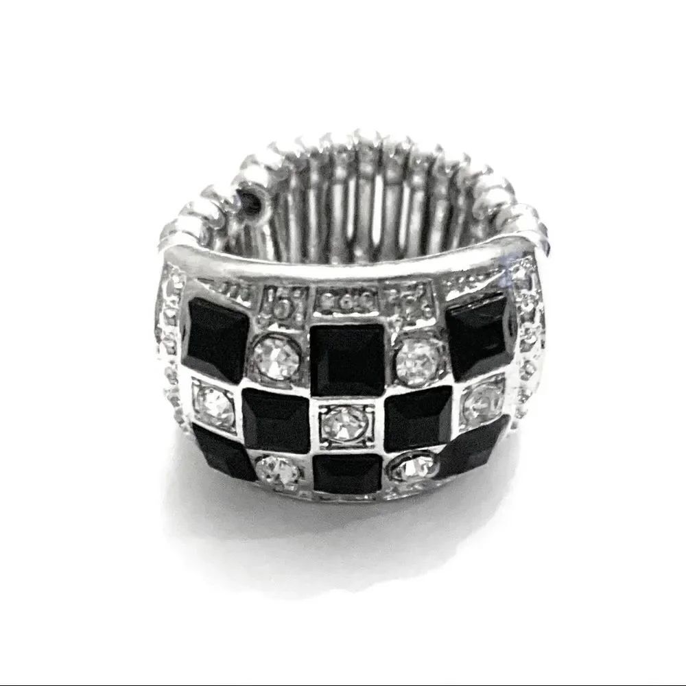 Checkered Cubic Zirconia Cocktail Stretch Ring